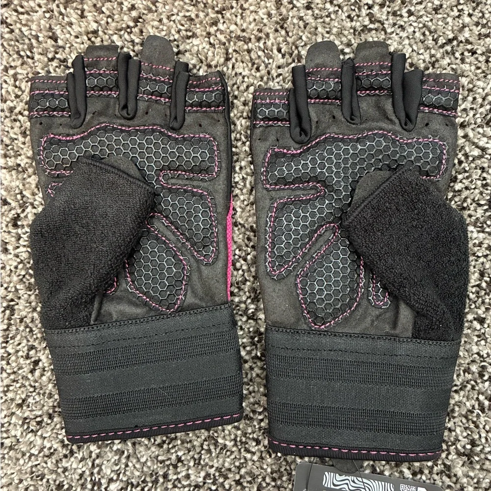 Women’s Weightlifting Gloves - Pink and Black, Fingerless, Grip - Size Medium